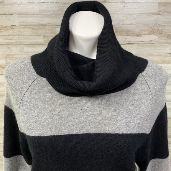 Pure Amici Cashmere Cowl Neck Sweater Womens Size XS Black & Gray Stripe - Picture 4 of 16